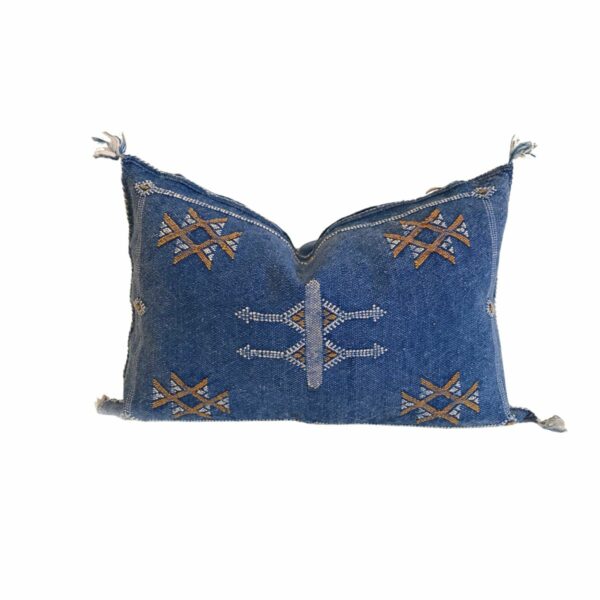 Blue silk pillow, Moroccan Sabra cushion, handmade cactus silk pillow, Berber Sabra cushion, Pillow Throw, Moroccan Lumbar Sabra Cushion